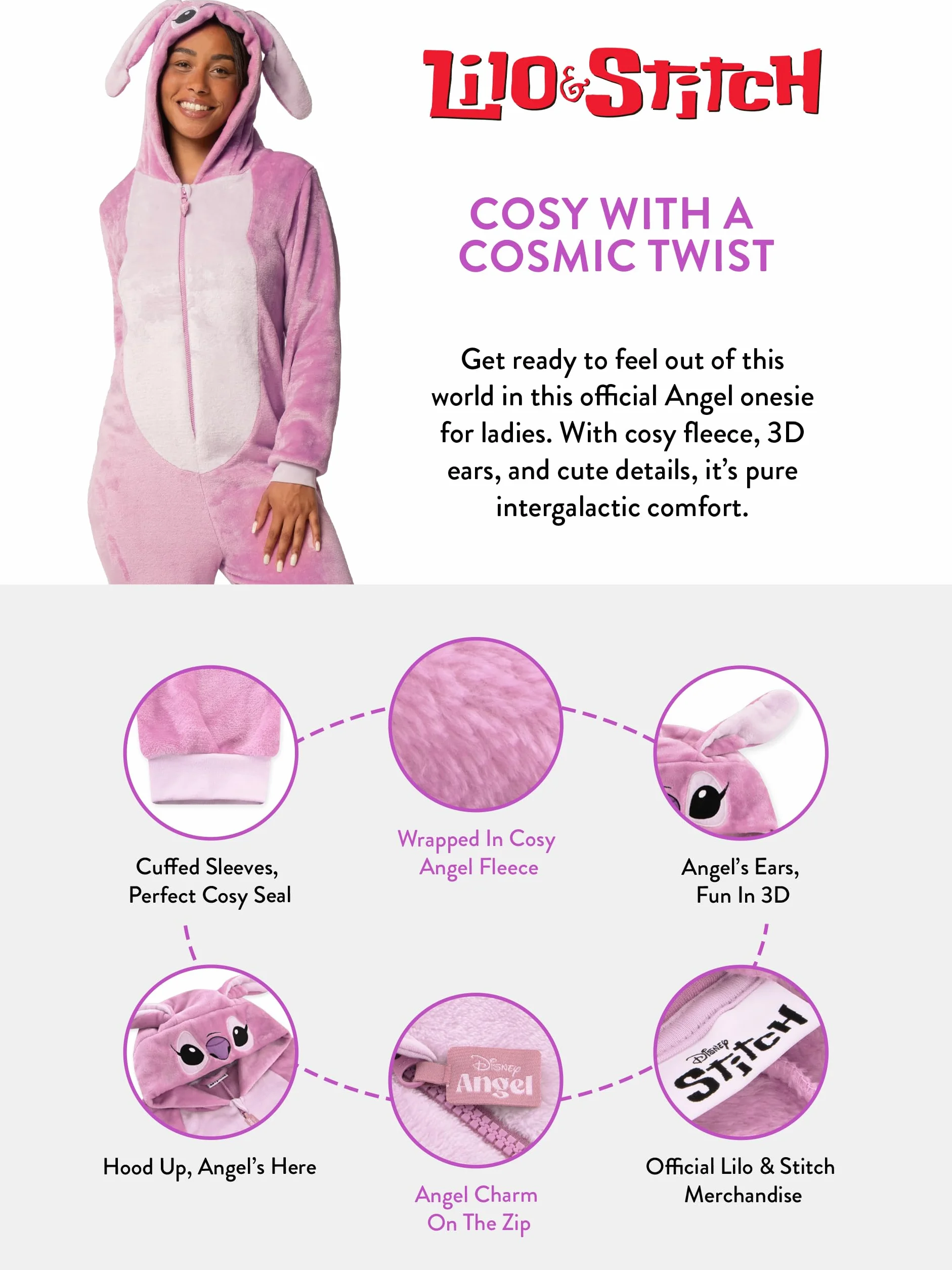 Disney Lilo et Stitch Angel Grenouillere Femme, Combinaison Femme Pyjama Stitch, Angel Grenouillère Adulte