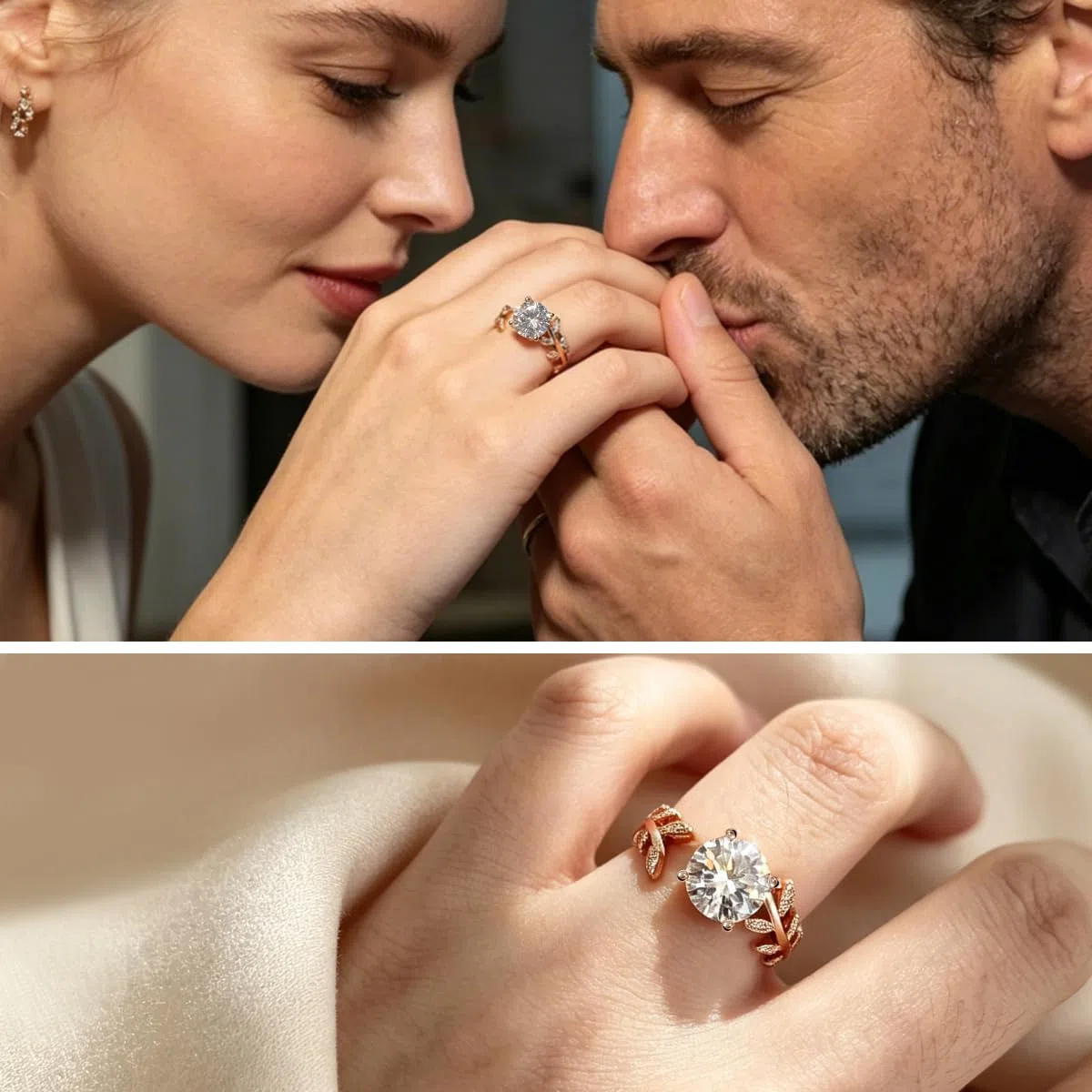 FEIKFEIZ Bague pour femme avec moissanite 1,5 carat, diamant cultivé en laboratoire, épais plaqué or rose 18 carats, bague ouverte réglable, bague de fiançailles, cadeau de bijoux