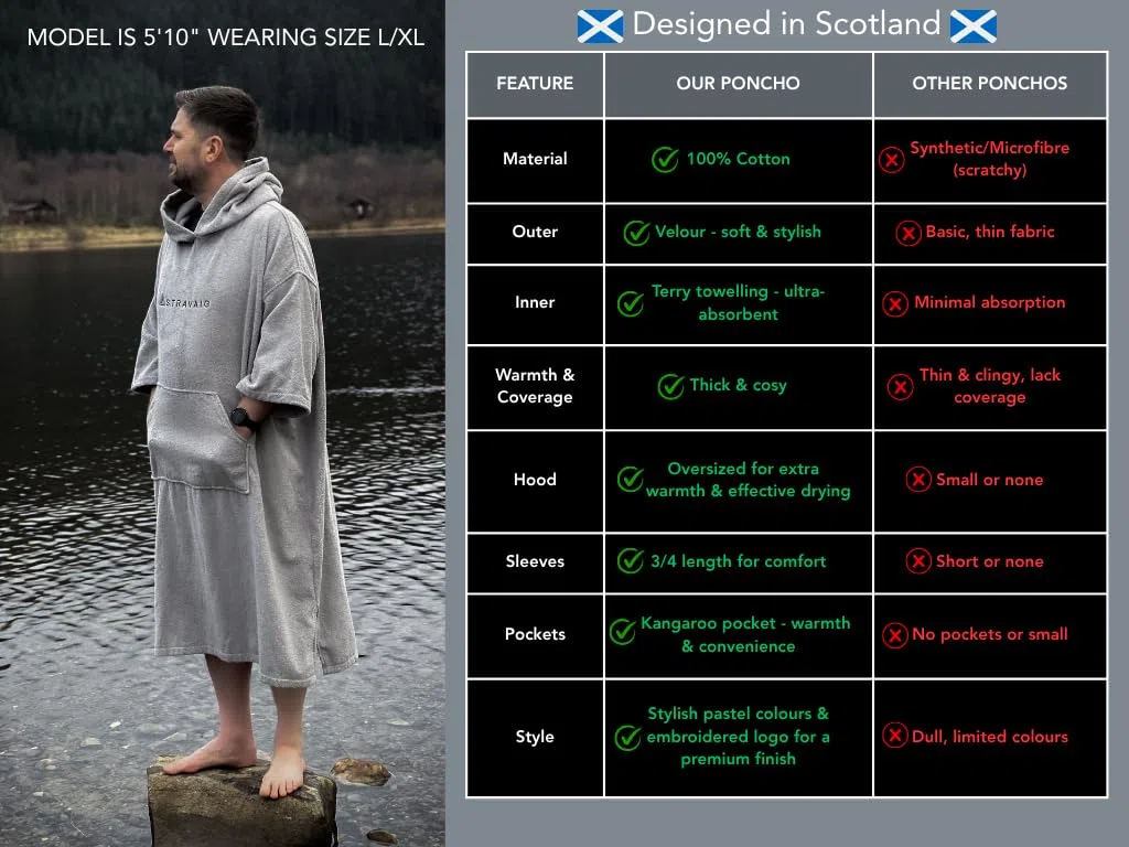 Stravaig Poncho en éponge pour adultes – Peignoir en éponge facile à changer pour la natation, le surf, la natation sauvage, la plage (L-XL)