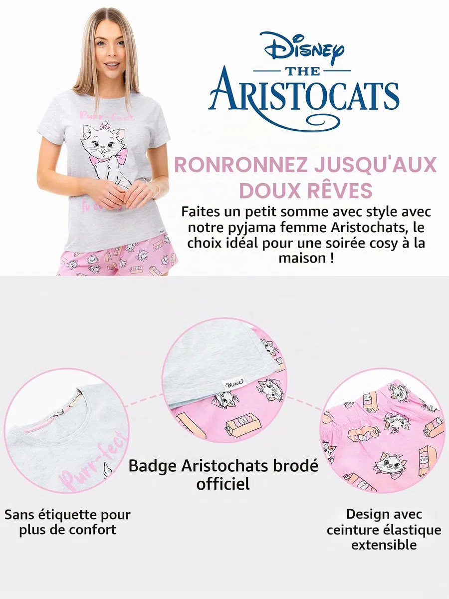 Disney Pyjama Femme | Pyjamas Marie Aristochat | Pyjashort Coton Aristocats
