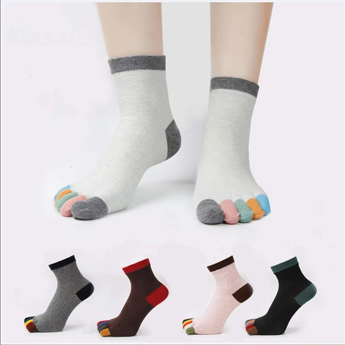Chaussettes à cinq doigts pour femme en coton avec motif de chat mignon - Chaussettes fantaisie pour filles - Chaussettes drôles et mignonnes avec dessin animé - Chaussettes pour chien et ch