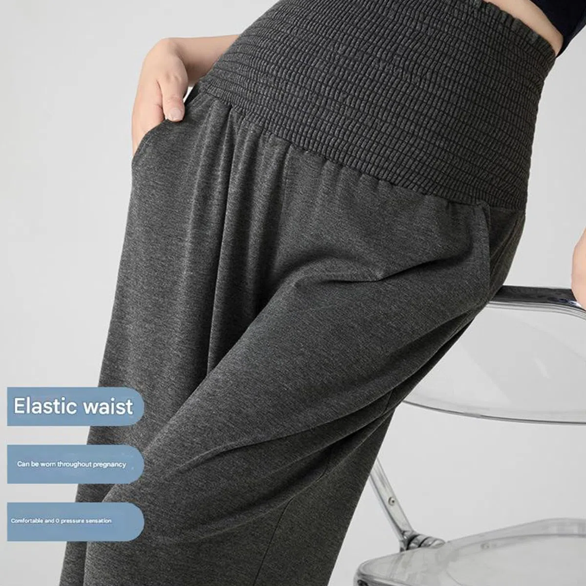 Pantalon de maternité large élastique ventre respirant polyester pour la grossesse confort printemps automne vêtements loisirs automne