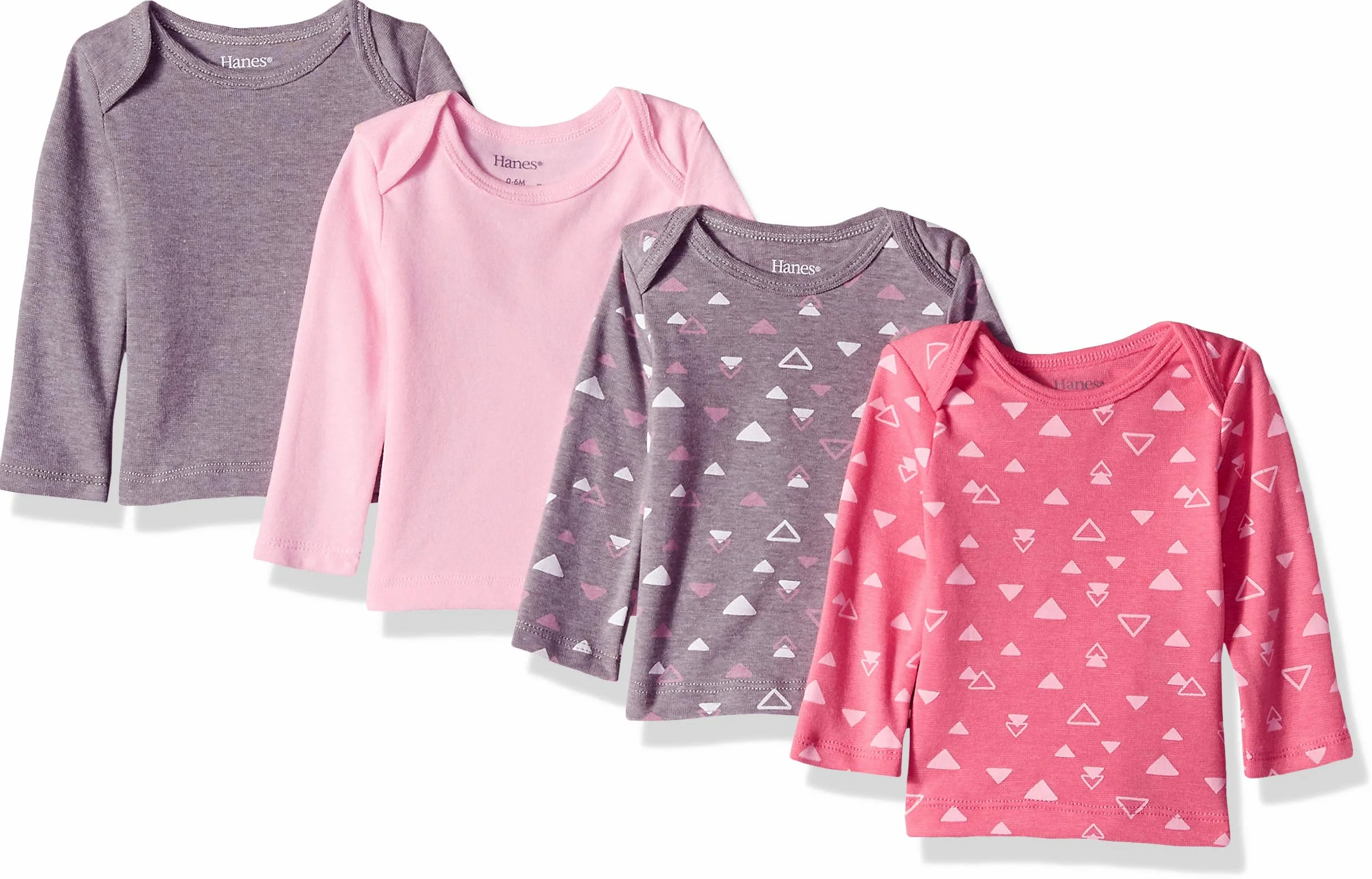Hanes Ultimate Baby Girls Flexy Lot de 4 t-shirts à manches longues pour bébé fille