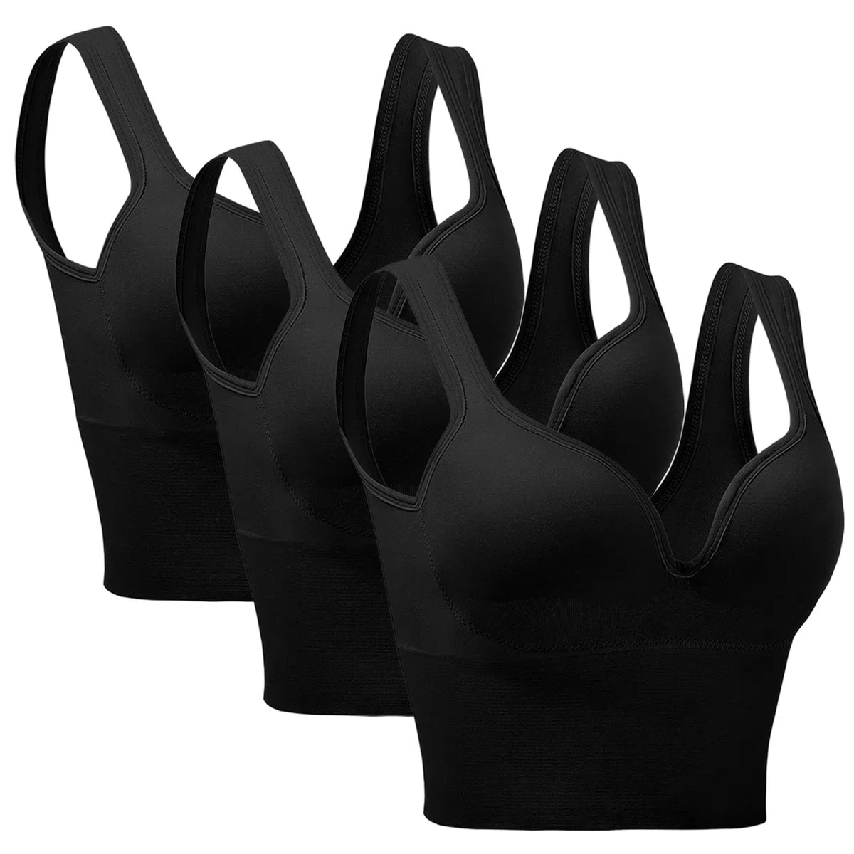 Lot de 3 soutiens-gorge de sport sans armatures pour femme - Soutien-gorge de sommeil confortable grande taille avec coussinets non amovibles, Noir , XX-Large