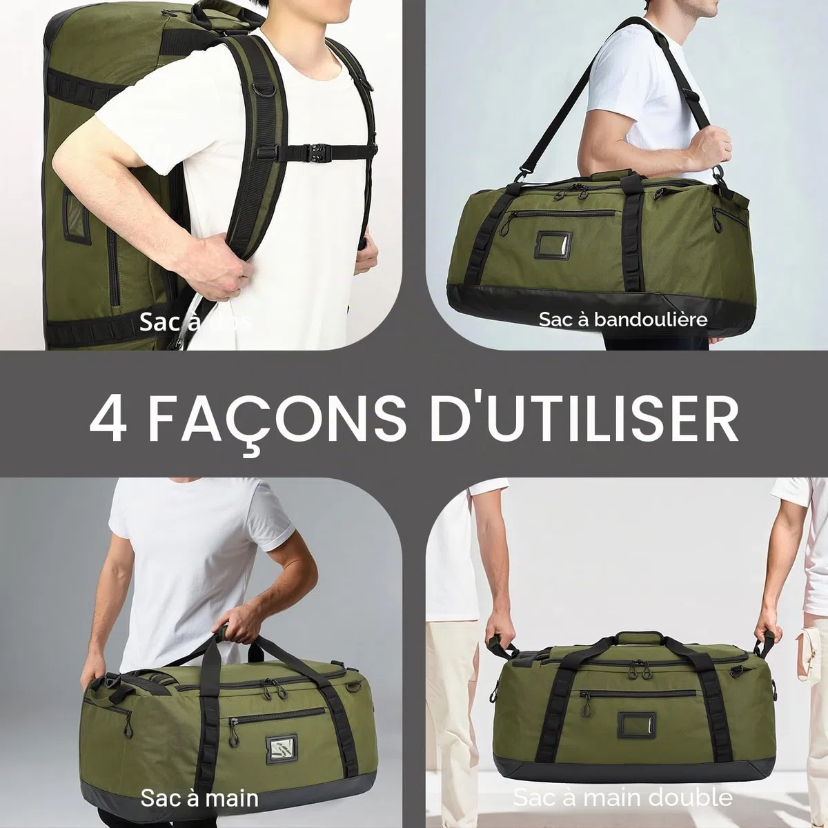 TUGUAN Grande Sac de Voyage Homme 100L XL Sac de Sport Femme 3 en 1 Sac à Dos, Sac à Main & Bandoulière Imperméable pour Randonnée Camping Voyage, Vert