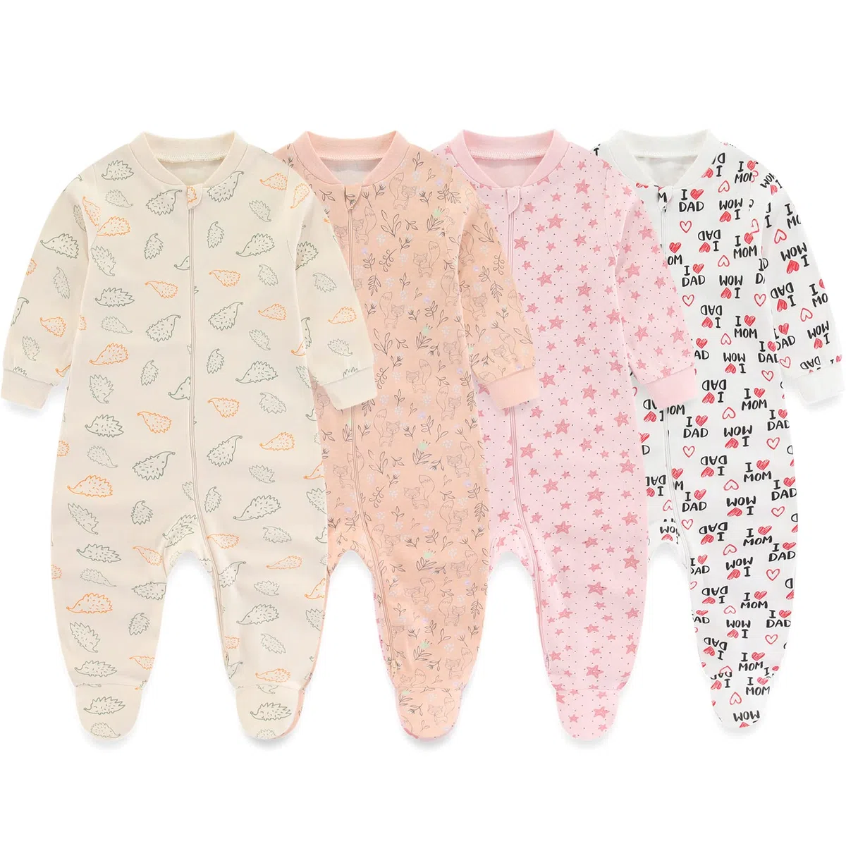 MAMIMAKA Grenouillère unisexe en coton avec fermeture éclair bidirectionnelle pour nouveau-né - Pyjama avec pieds pour le sommeil et le jeu - Lot de 4 à 18 mois