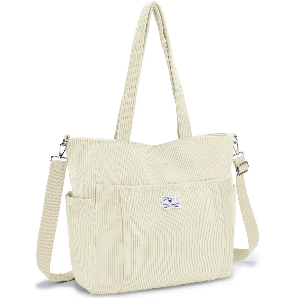 VX VONXURY Sac Cabas Femme Velours Côtelé Sac a Main Femme avec Multi-Poches Sac Bandoulière avec Sangle Réglable pour Travail Voyage Université