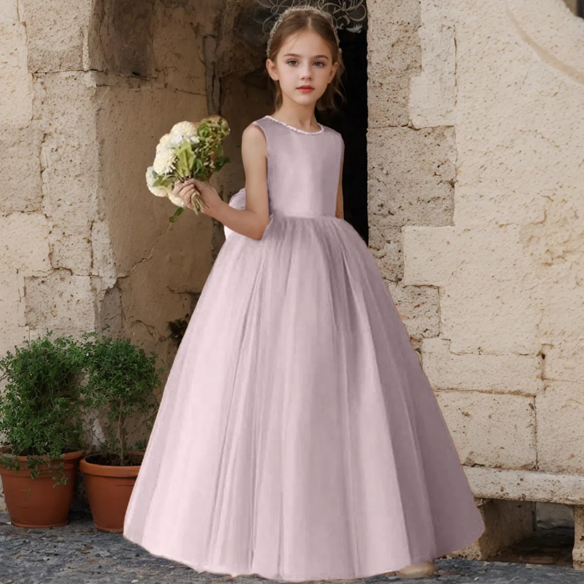 Générique Robe élégante pour Filles, idéale pour Les Occasions Formelles, Mariage, Anniversaire ou fête, avec Ceinture à nœud.#05
