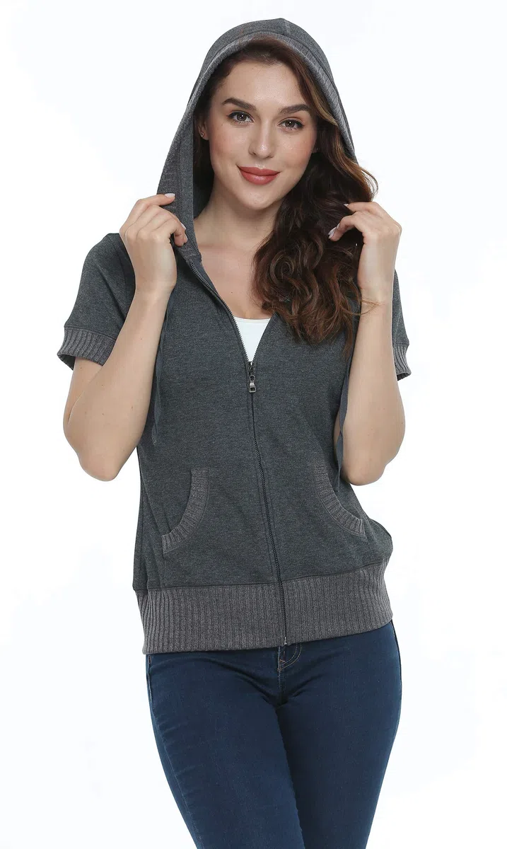 MISS MOLY Sweat À Capuche À Manches Courtes pour Femmes Hoodies Basic Mode Simple T-Shirt