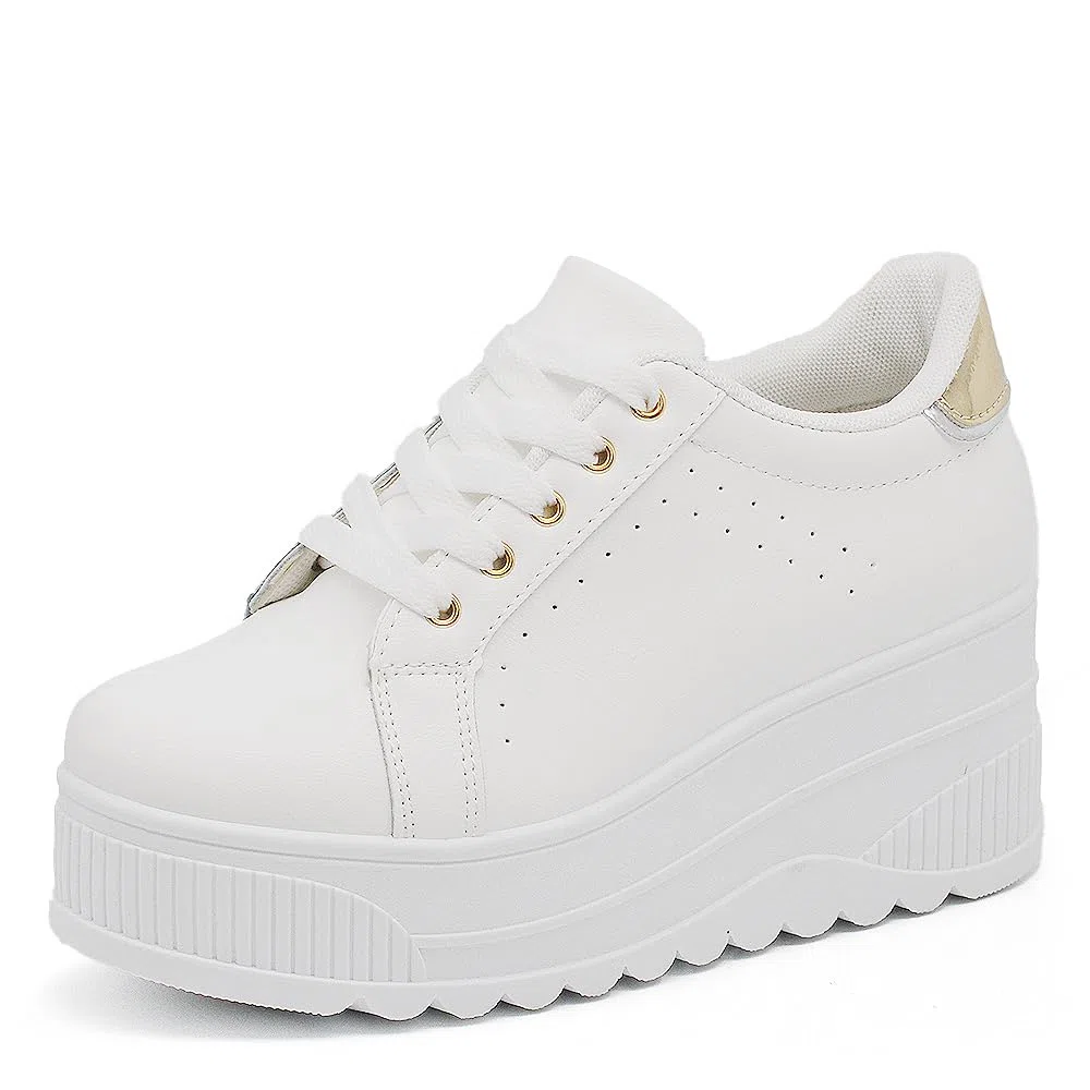 Chaussures Femme Gymnastique Baskets Sport Casual Plate-forme compensée Haute IF900-1 Blanc