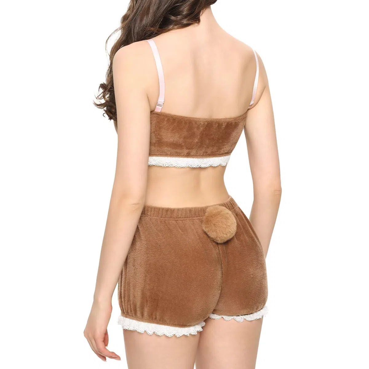 Landofgenie Ensemble de Pyjama pour Femmes Shorts et Crop Top Loungewear Fluffy Ensemble de Pyjama Loungewear pour Femmes