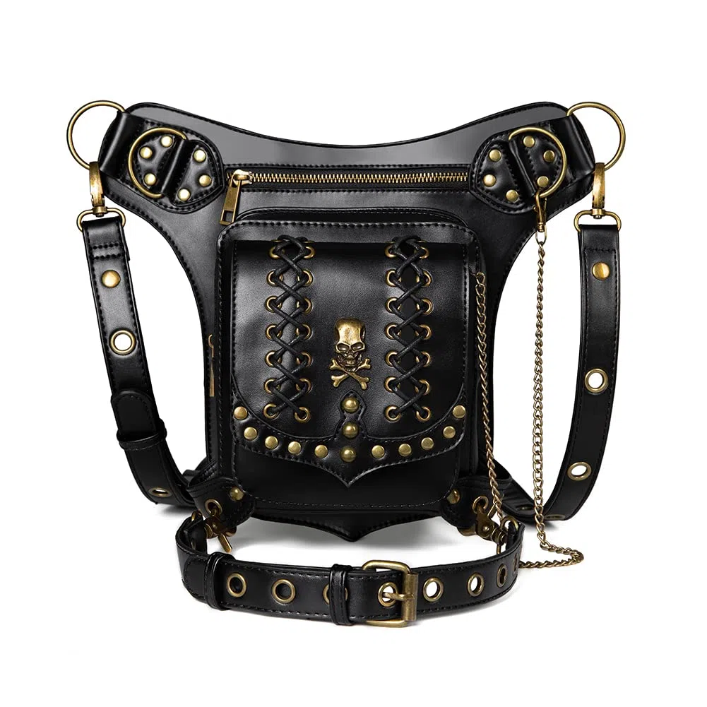 Dajingkj Sac à bandoulière Steampunk avec crâne, sac à jambe de moto, sac de voyage gothique, sac à hanche pour femme et homme, Taille unique, Mode
