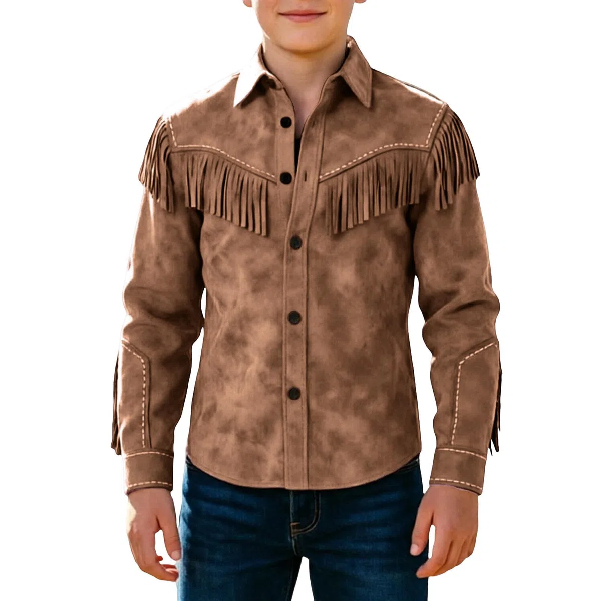 Chemise Enfant, Chemises Western pour Garçons, Vestes À Franges, Manches Longues, Chemises Marron À Boutons, Coupe Ample, Manteaux À Franges pour Enfants, Style Décontracté pour Enfant