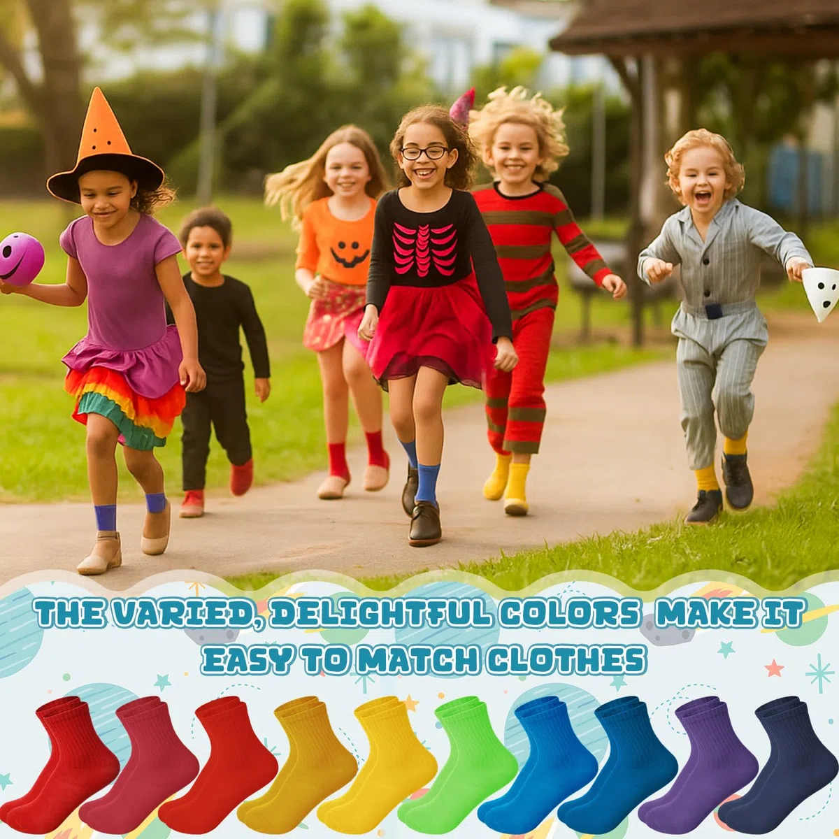 Coume Lot de 50 paires de chaussettes longues colorées pour filles de 6 à 8 ans - Cadeau d'anniversaire, de Noël et d'hiver