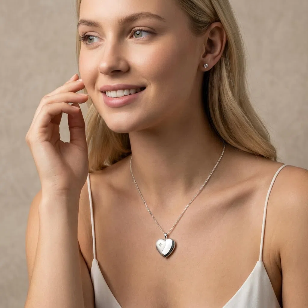 Alexander Castle Collier Médaillon en Argent Sterling 925 pour Femmes et Filles - Médaillon Cœur en forme de diamant 25 mm x 22 mm avec Chaîne en Argent de 45 cm et Coffret Cadeau Bijoux