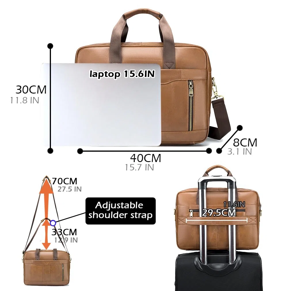 SPAHER Cartable Homme Cuir Malette Sacoche Ordinateur Homme 15,6 Pouces Sacoche Travail Business Besace Sac Porte Document Sacs à Main Bandoulière Messenger Bag