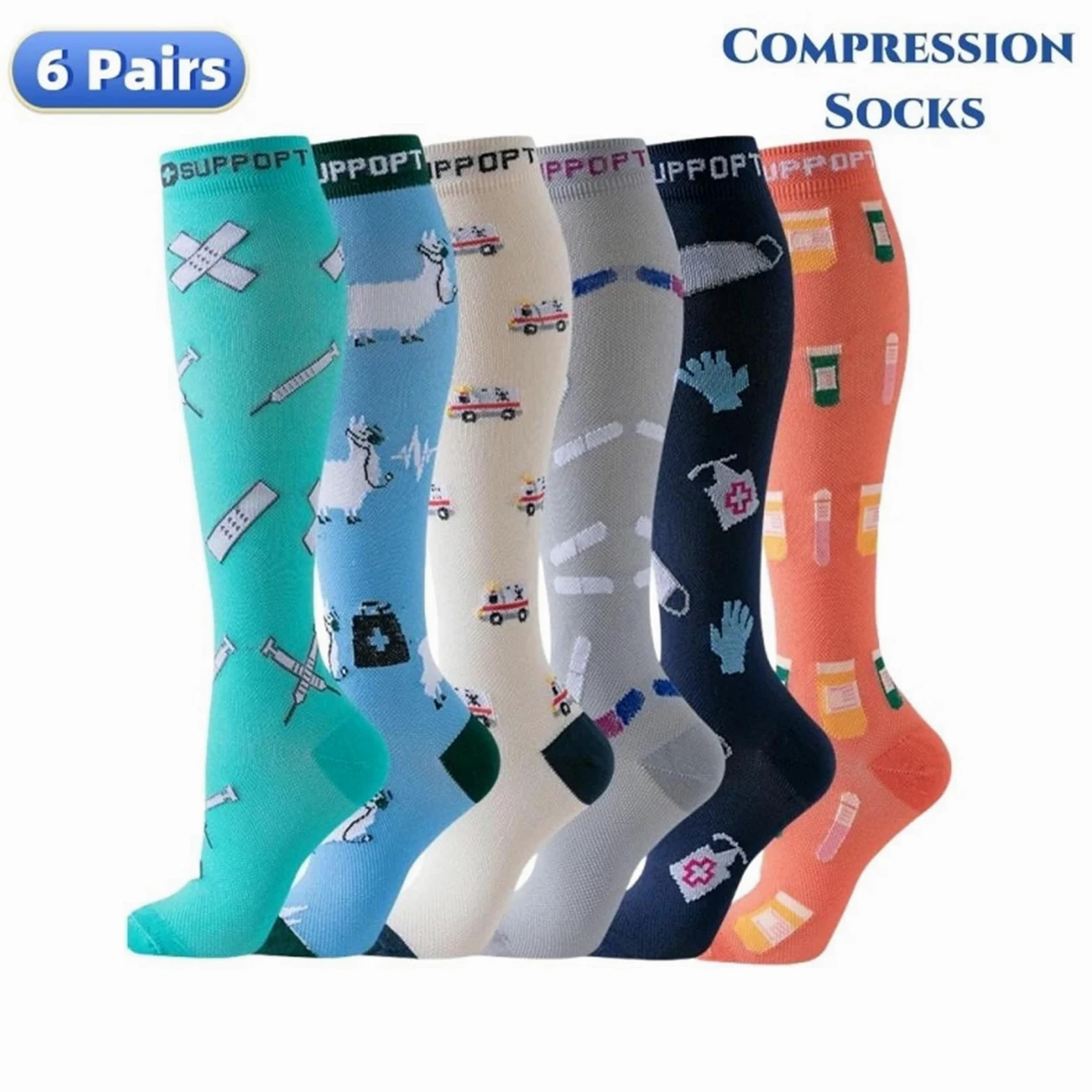 Bas De Contention Chaussettes De Compression for Leggings Running Pressure Soccer Chaussettes Unisexes for Adultes Édition Network Red Pressure Nurse Men Sock(MIX006-2,S-M)