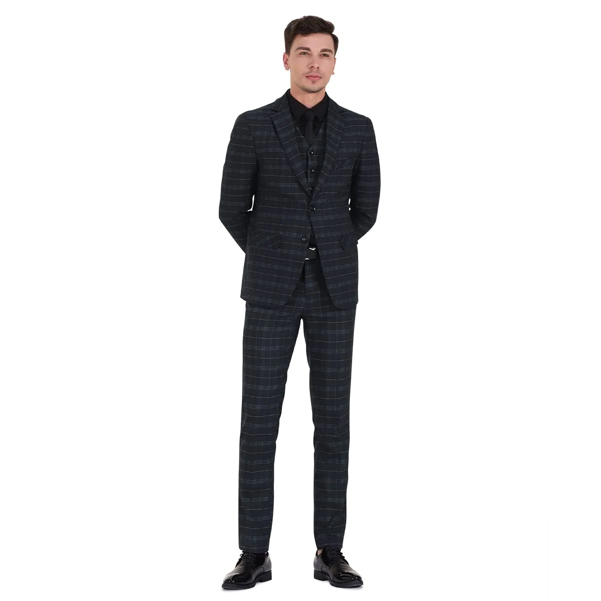 Allthemen Costume Homme 3 Pièces Tuxedo Slim Fit à Carreaux Deux Boutons d'affaire Mariage Trois Pièces Veste+Gilet+Pantalon Homme