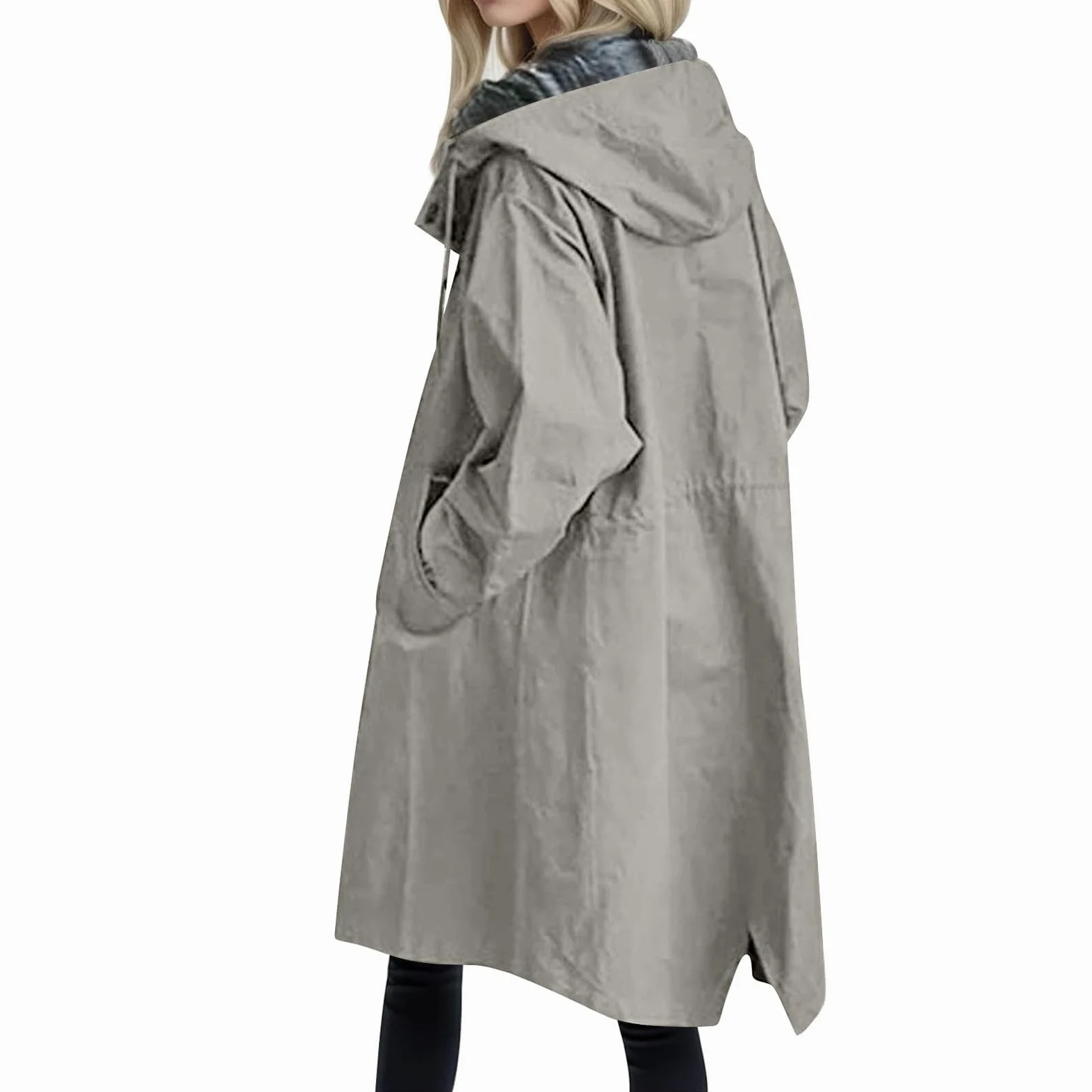 Generisch Manteau pour femme, trench long avec capuche, manteau d'été léger, coupe-vent, parka, manteau de transition, veste d'extérieur décontractée, coupe-vent, manteau de transition, gris, 4XL