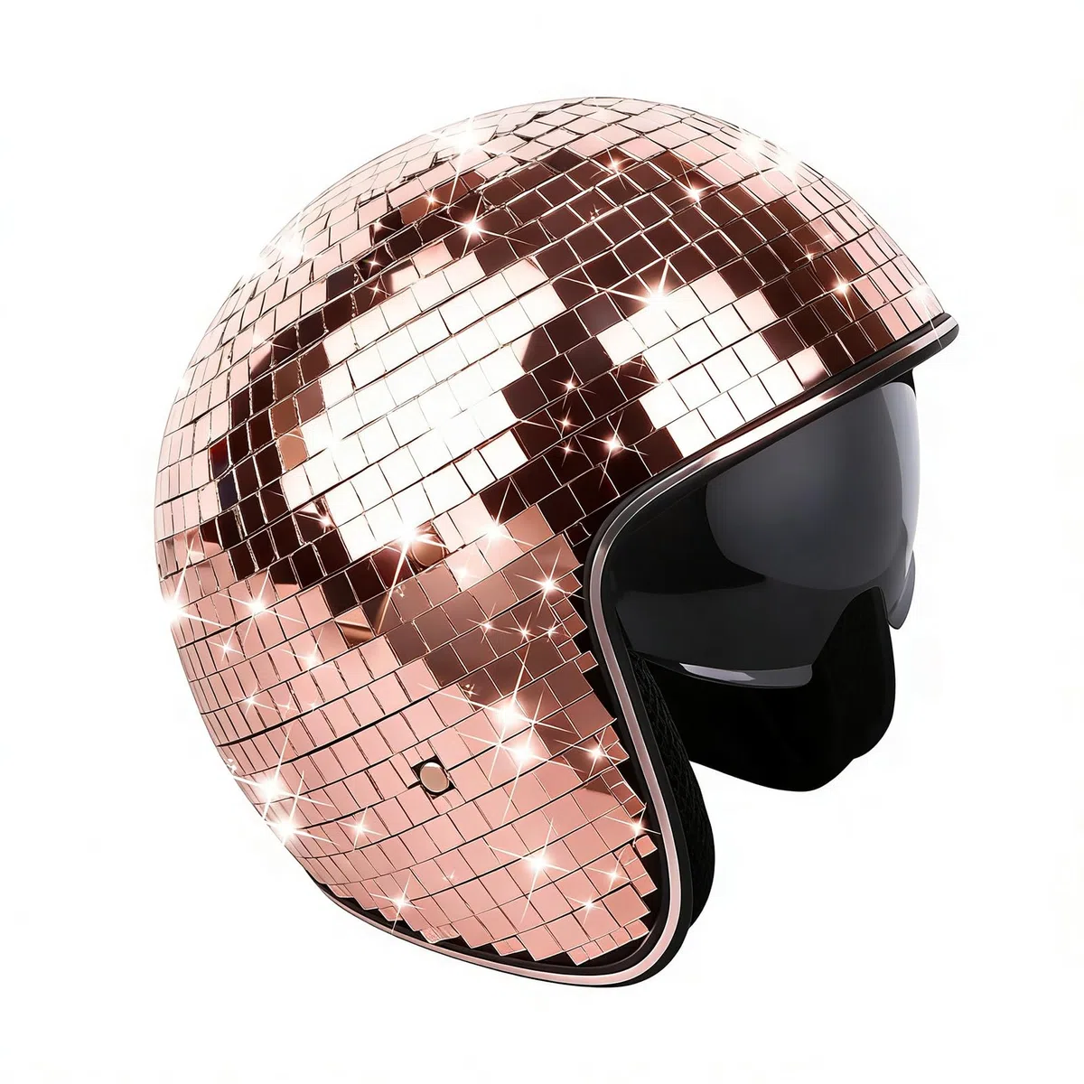 De Boule Disco en Verre Miroir - Avec Visière Rétractable, Casquette De Boule Disco en verre miroir argenté pailleté pour homme et femme, DJ, club, scène, bar, fête, mariage 25x25x21 Cm (Rose)