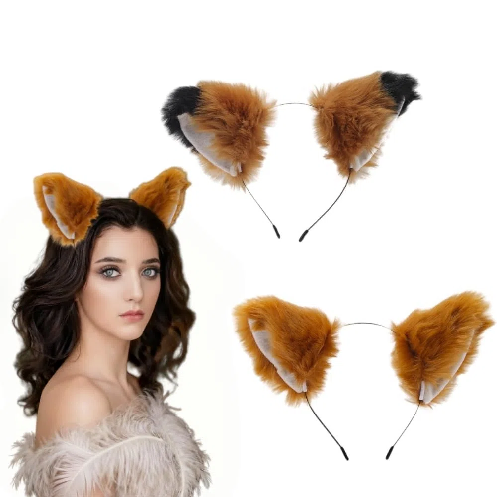 Lot de 2 Serre-Têtes à Oreilles de Renard en Peluche Fournie, Joli Sceau à Cheveux à Oreilles d’Animal, Accessoire de Déguisement Cosplay Renard pour Halloween