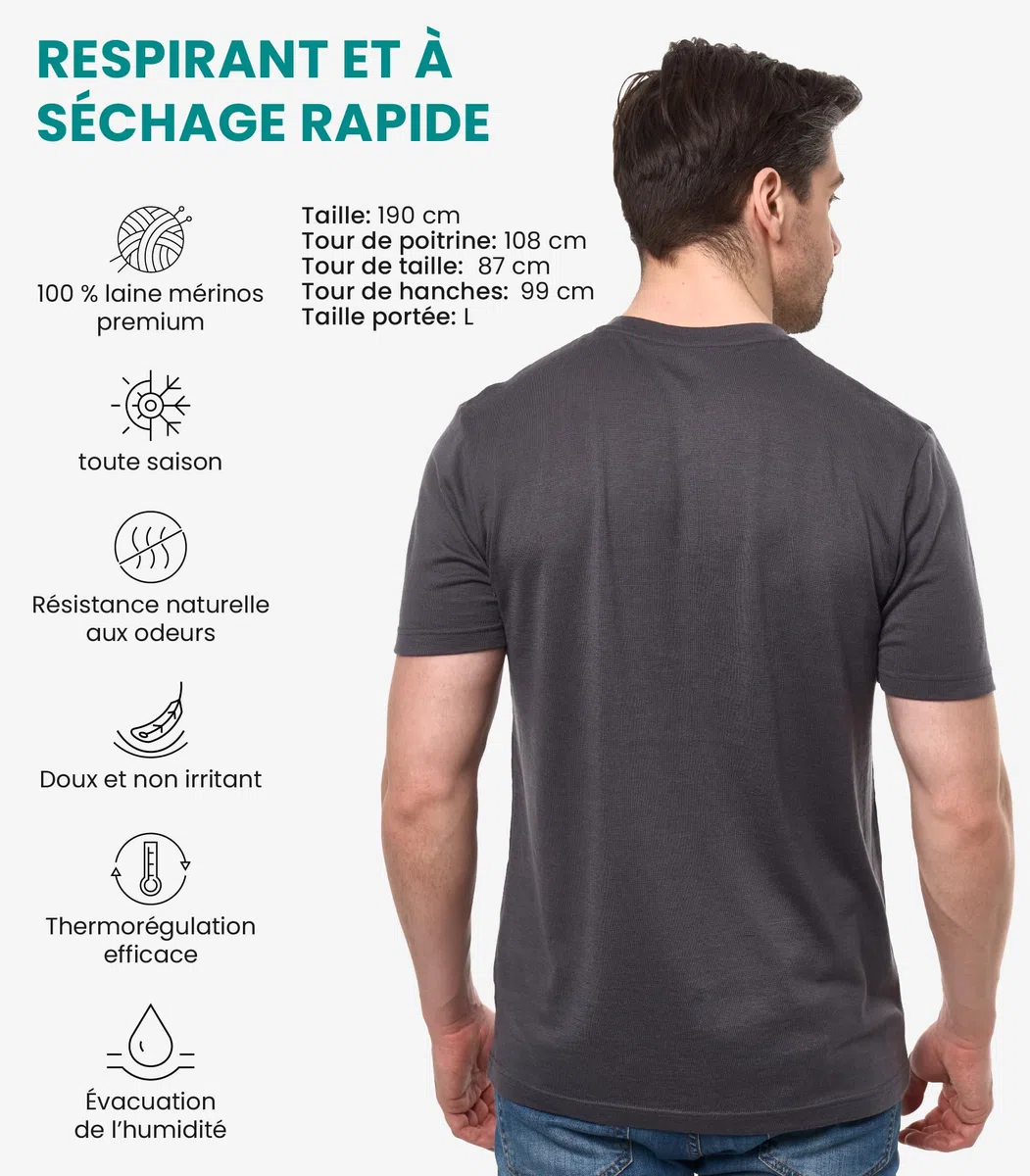 Merino.tech Tee Shirt Homme - T Shirt Sport Homme Merinos en sous Vetement Merinos à Manches Courtes