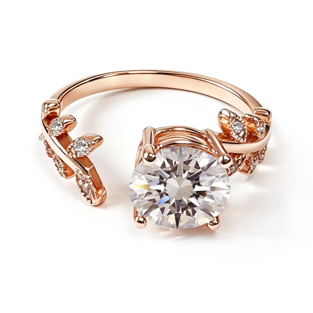 FEIKFEIZ Bague pour femme avec moissanite 1,5 carat, diamant cultivé en laboratoire, épais plaqué or rose 18 carats, bague ouverte réglable, bague de fiançailles, cadeau de bijoux