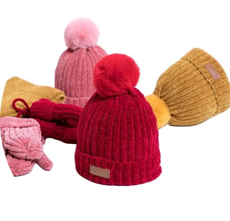 Zonto Bonnet Enfant Hiver Tricoté Chapeau en Toison Chaud De Trois Pièces pour Enfants, Écharpe Et Gants-Kaki