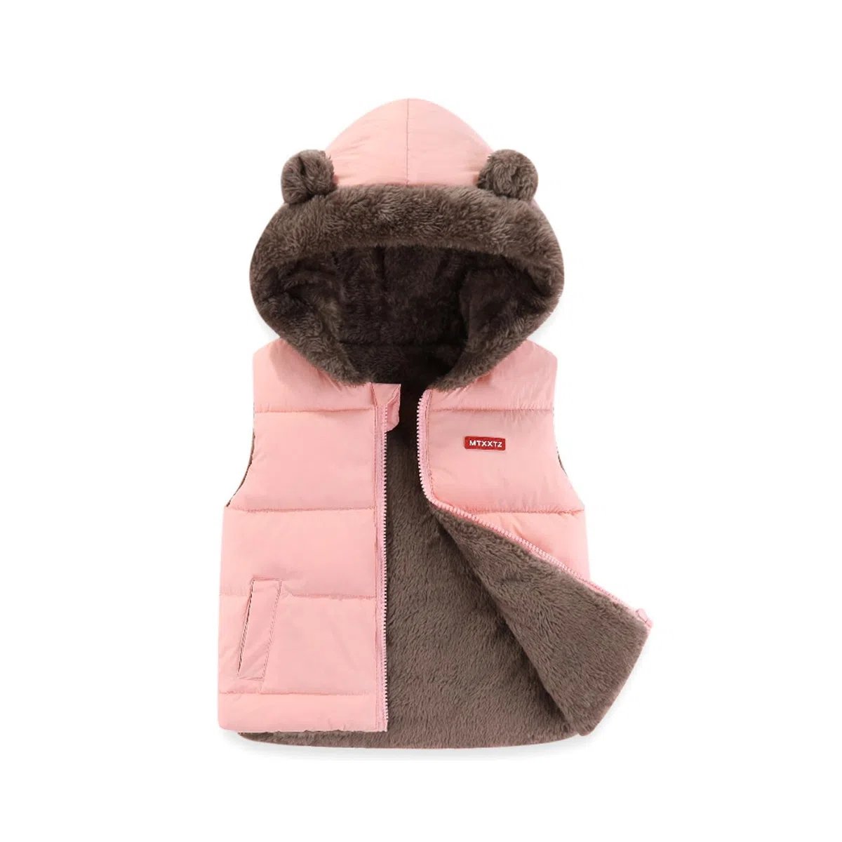 Generisch Gilet à capuche rembourré et chaud sans manches avec oreilles d'ours pour bébé garçon