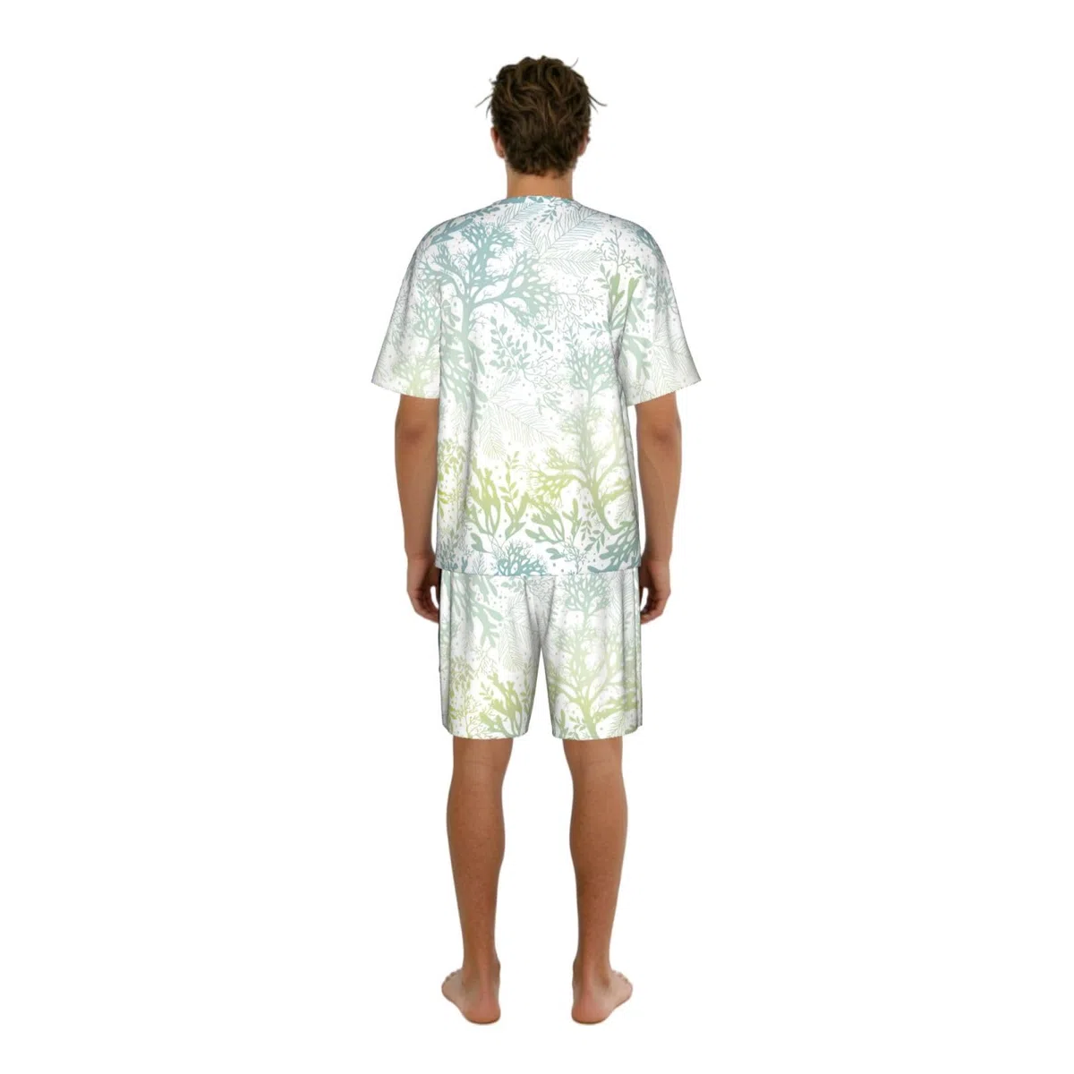 Ensemble de pyjama à manches courtes pour homme imprimé algues vertes bleu mer