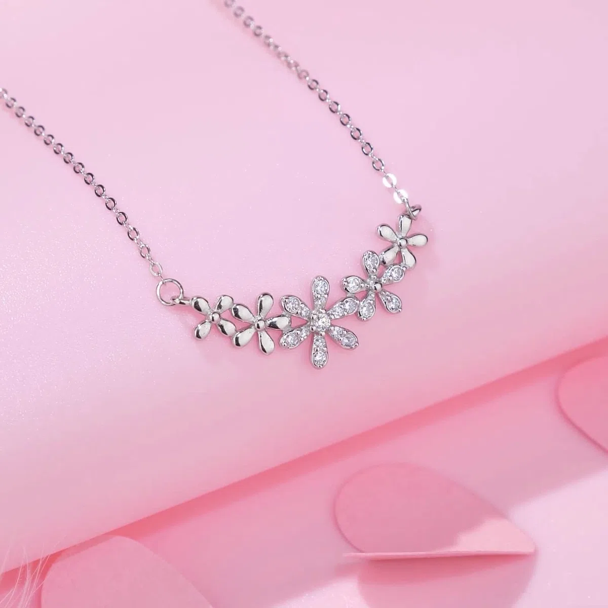 Epinki Femme Argent 925 Collier, Collier Fleur avec Zirconium Chaine Collier Pendentif
