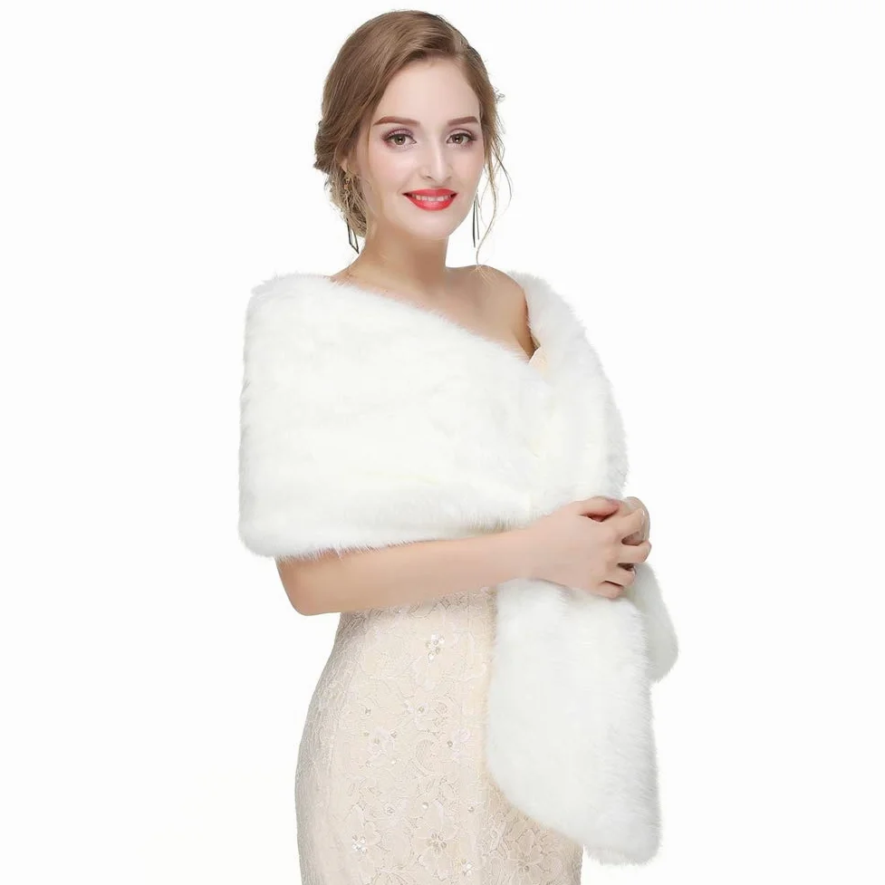 Femme de Mariage Faux Fourrure Châle Mariée Soirée Hiver Écharpes Cape Manteau Cardiga