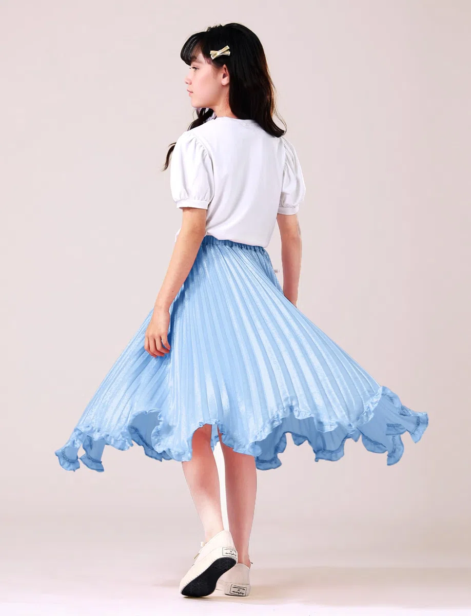Happy Cherry Jupe plissée brillante à taille élastique en mousseline de soie pour filles de 4 à 16 ans