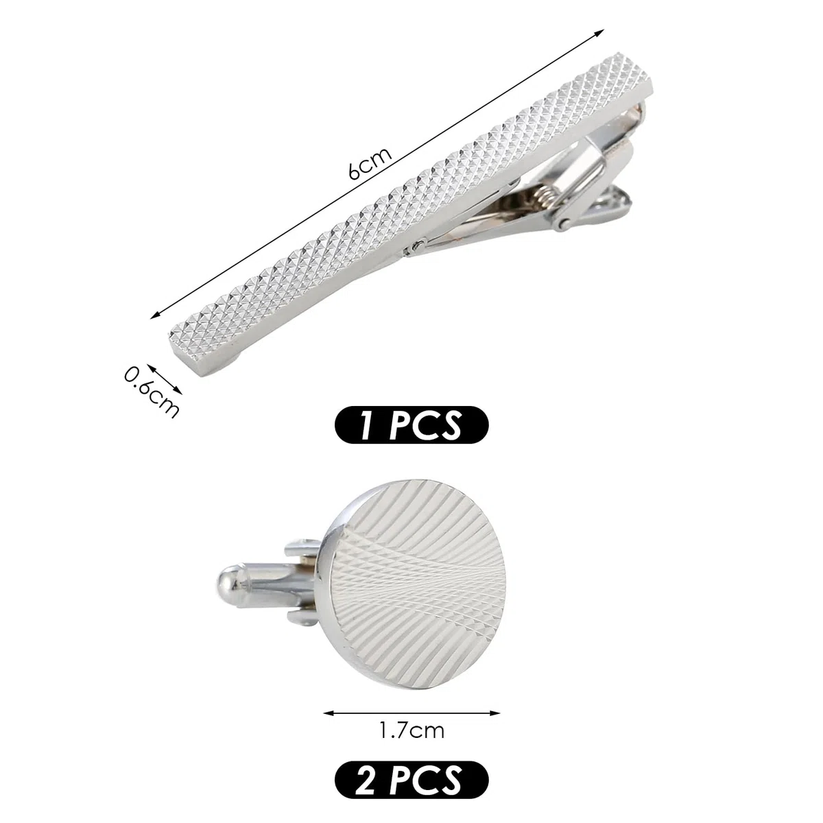1 Morceau De Pince À Cravate Argentée en Acier Inoxydable, 1 Paire De Boutons De Manchette De Chemise pour Hommes, Tige De Pince À Cravate Élée, Un Cadeau pour Le Père.
