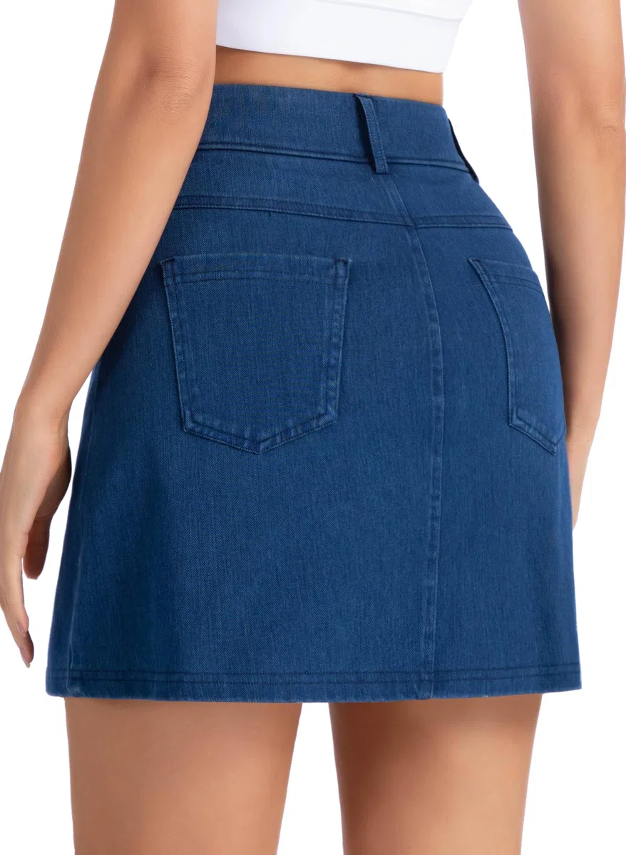 THE GYM PEOPLE Jupe-short en jean extensible pour femme, coupe ajustée, fente latérale, jupe décontractée en jean avec poches
