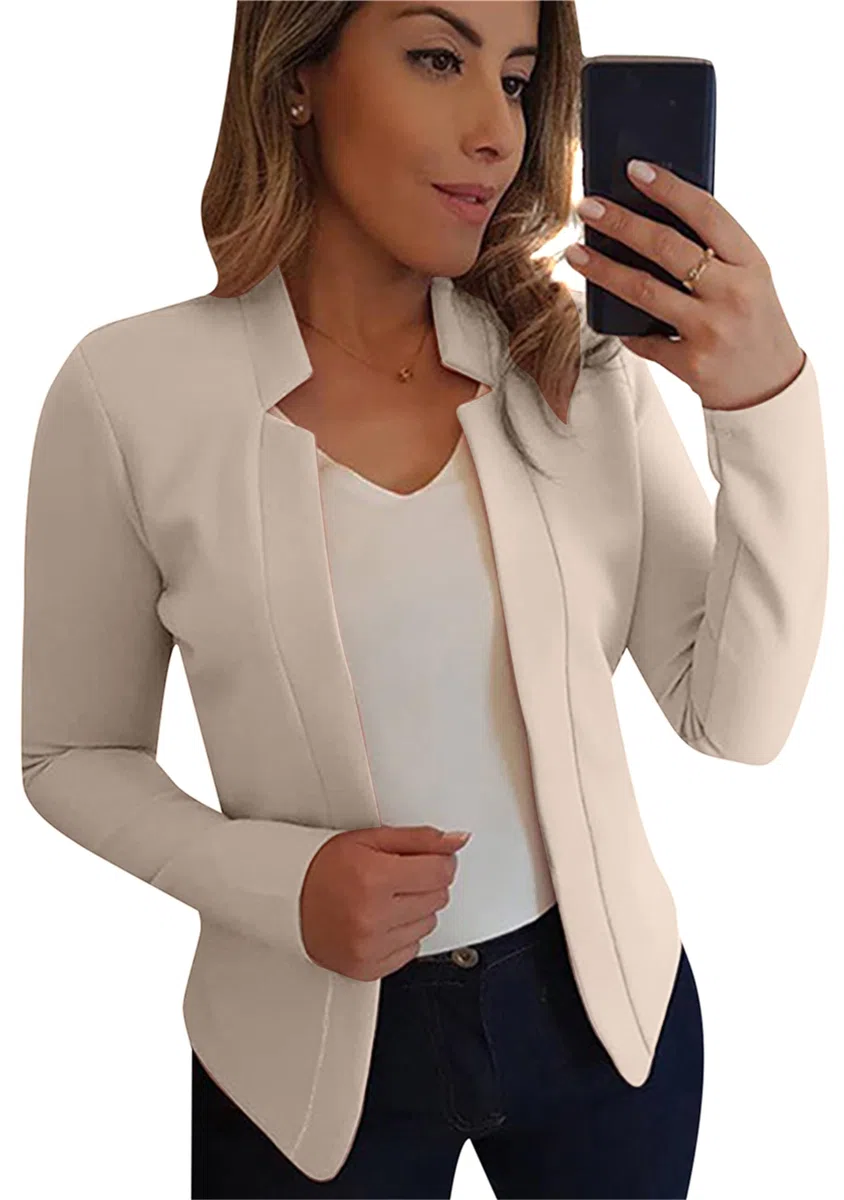 Blazer À Manches Longues Élégant Et Ajusté pour Femmes Blazer Décontracté À Revers Ouvert sur Le Devant Blazer De Bureau d'automne