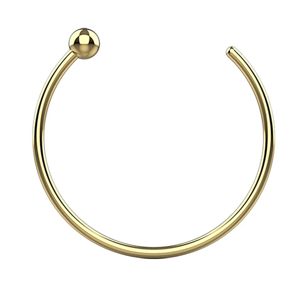 9K Calibre 22 Or Solide - 6MM diamètre Ouvert Cerceau Ballon Fin Nez Bague Bijoux Piercing
