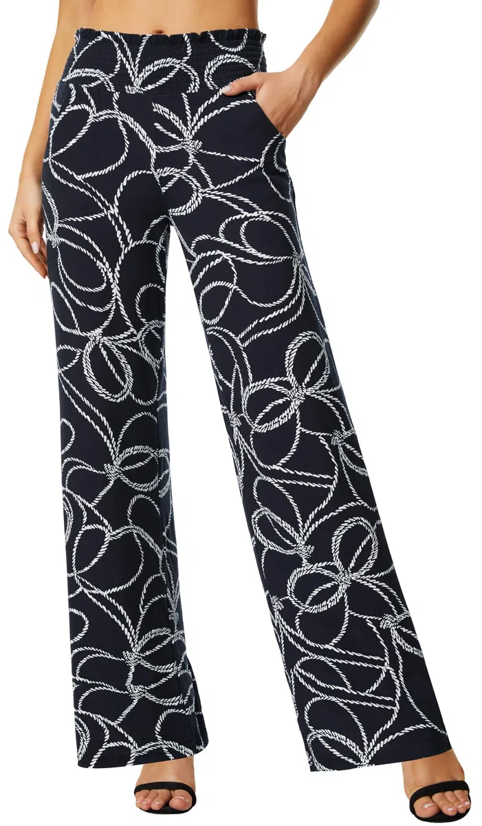 EXCHIC Pantalon décontracté à jambes larges pour femme - Imprimé floral - Pantalon de détente - Pantalon bohème extensible