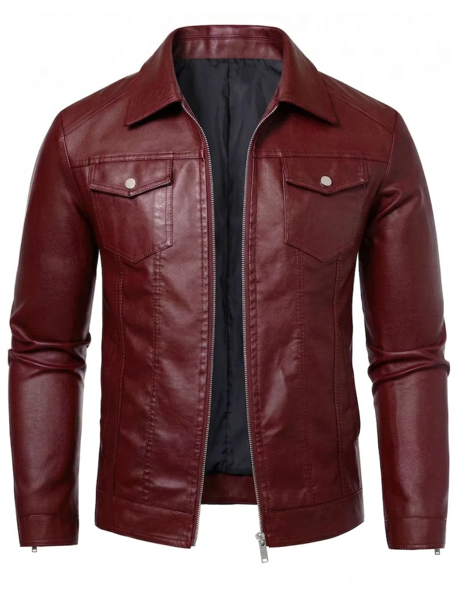 Veste en cuir synthétique pour homme - Coupe-vent - Pour motard - Noir