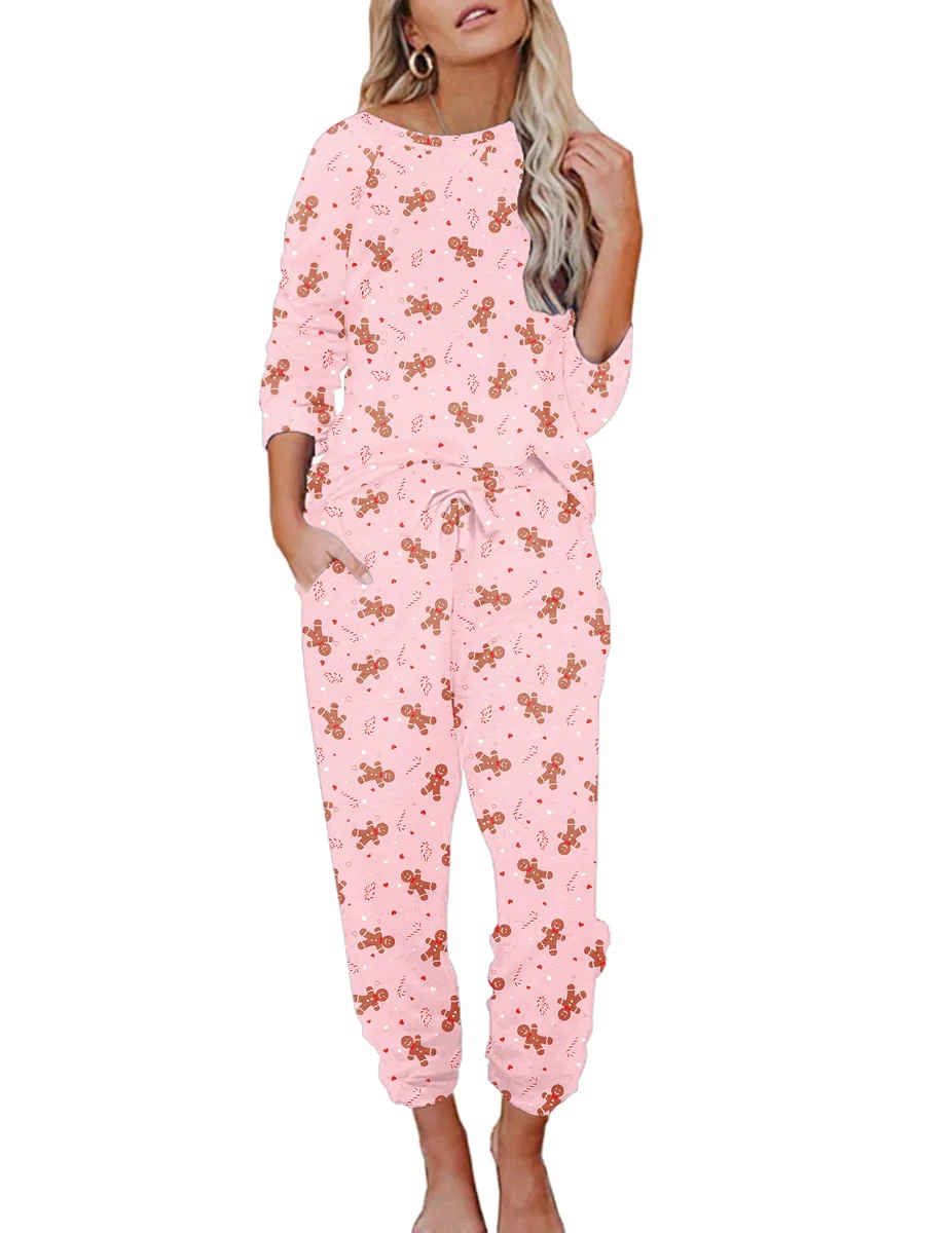 Ekouaer Ensembles de Pyjamas pour Femmes à Manches Longues Hiver Col Rond Vêtements de Nuit avec Poches S-XXL