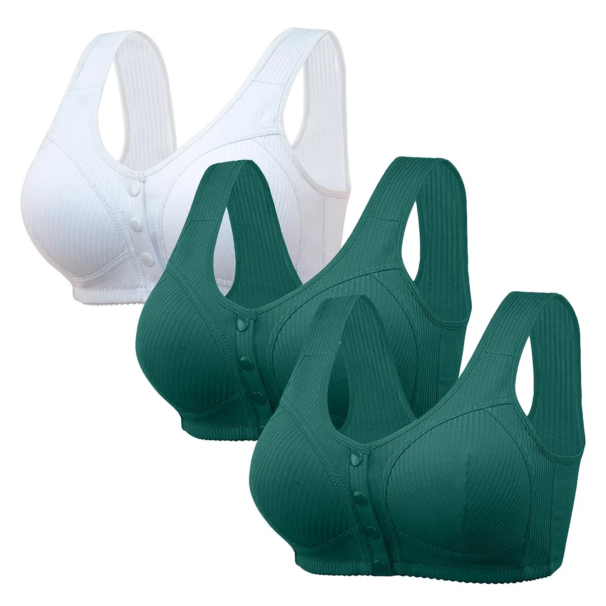 Soutien-gorge sans armature avec fermeture avant pour femme - Bordure festonnée unie - Soutien-gorge sans fil avec boucle - Soutien-gorge à bouton - Soutien complet - Soutien-gorge push-up sans fil
