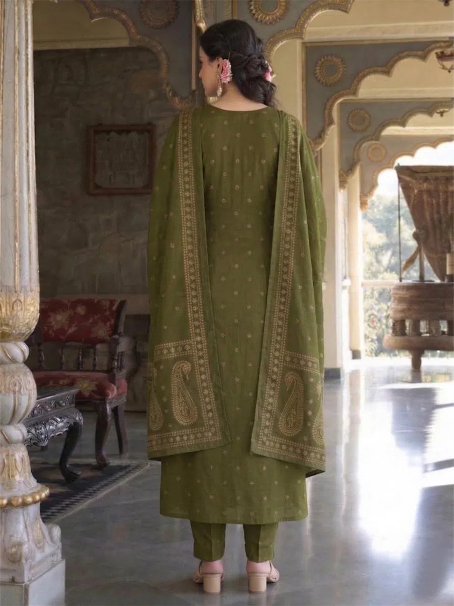 ANNI Designer Kurta Ensemble pour femme en viscose brodée | Ensemble Kurti pour femme | Anarkali Kurta Pant Dupatta Tenue 3 pièces | Col en V Manches 3/4 Coupe droite Vêtements ethniques pour femme