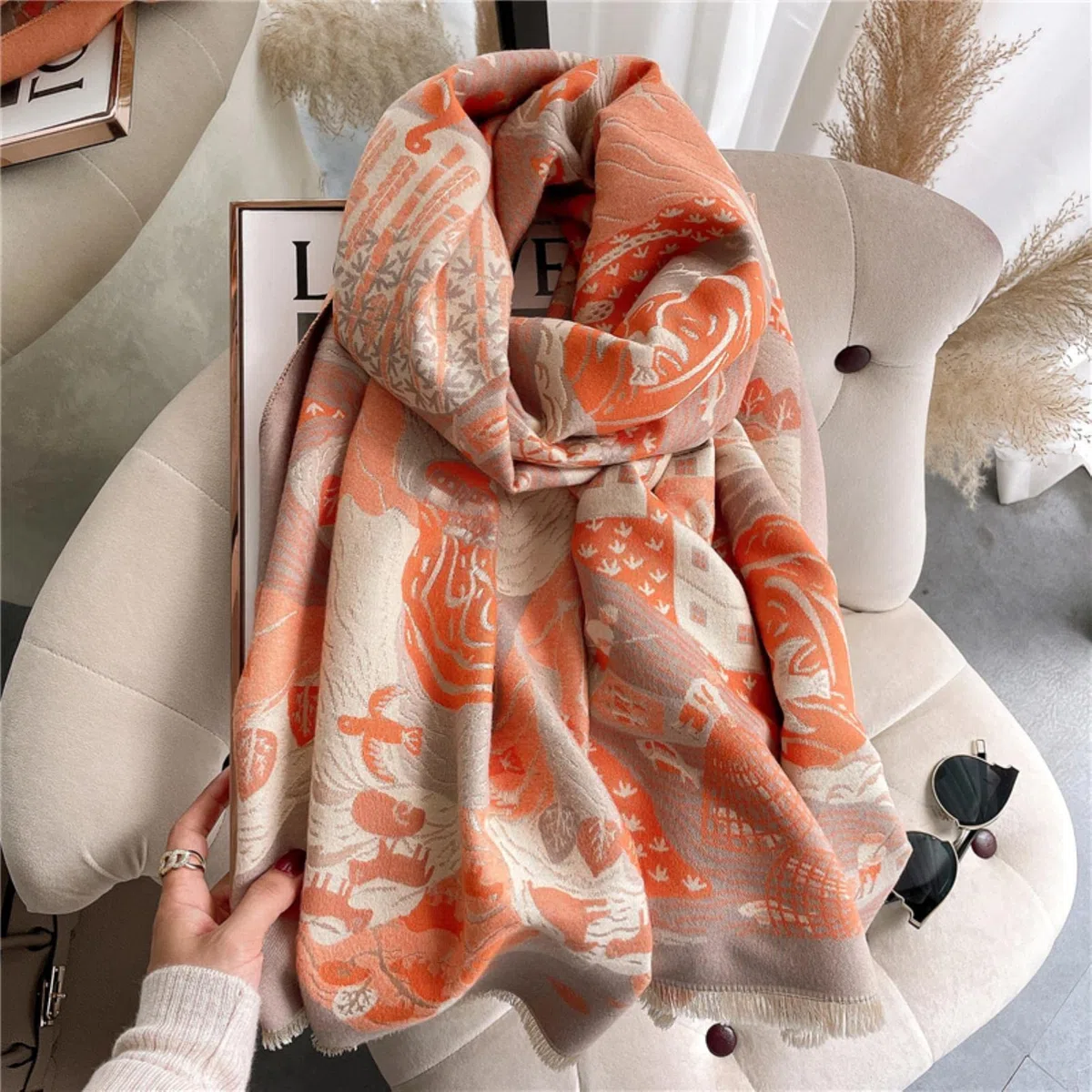 URYYRIT Foulard Écharpe Cachemire Chaude Dames Imprimer Un Châle De Couverture Hivernale Épaisse Et Envelopper Pashmina 180 * 65 Cm Femmes-Wyt59-3