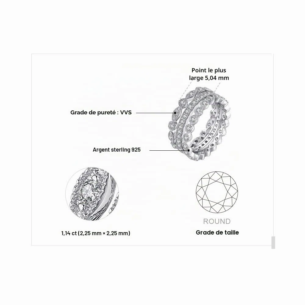JewelryPalace 3 Éternité Band Empilable Zircone Cubique Bague Femme Argent 925, Marquise Lot de Bague de Fiançailles Femme Plaqué Or Jaune Or Rose, Infini Bagues Mariage Promise Alliance, Bijoux Femme