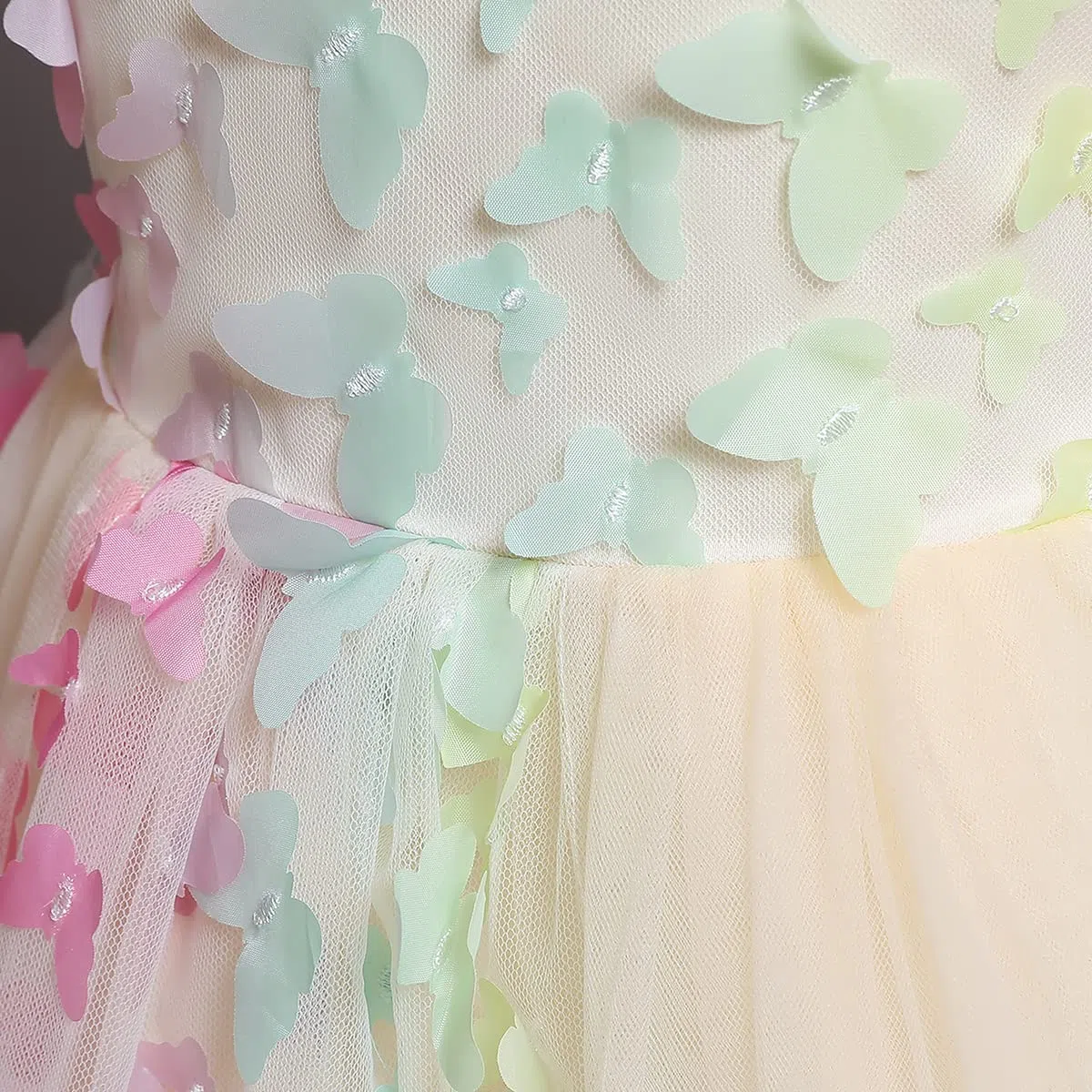 Papillon Robe Fille Enfant Princesse Mariage Appliqué 3D Robe Demoiselle d'honneur Soirée sans Manches Tutu Tulle Longue Fantasie Anniversaire Carnaval Fête Pageant Cérémonie 4-14 Ans