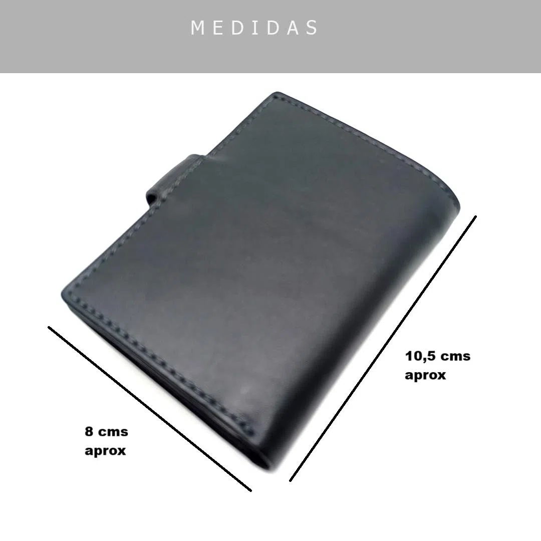 Petit Portefeuille homme AVEC porte-monnaie | Cuir Ubrique | Portefeuille en cuir avec porte-cartes | Fait à la main | RFID | 10065 Noir