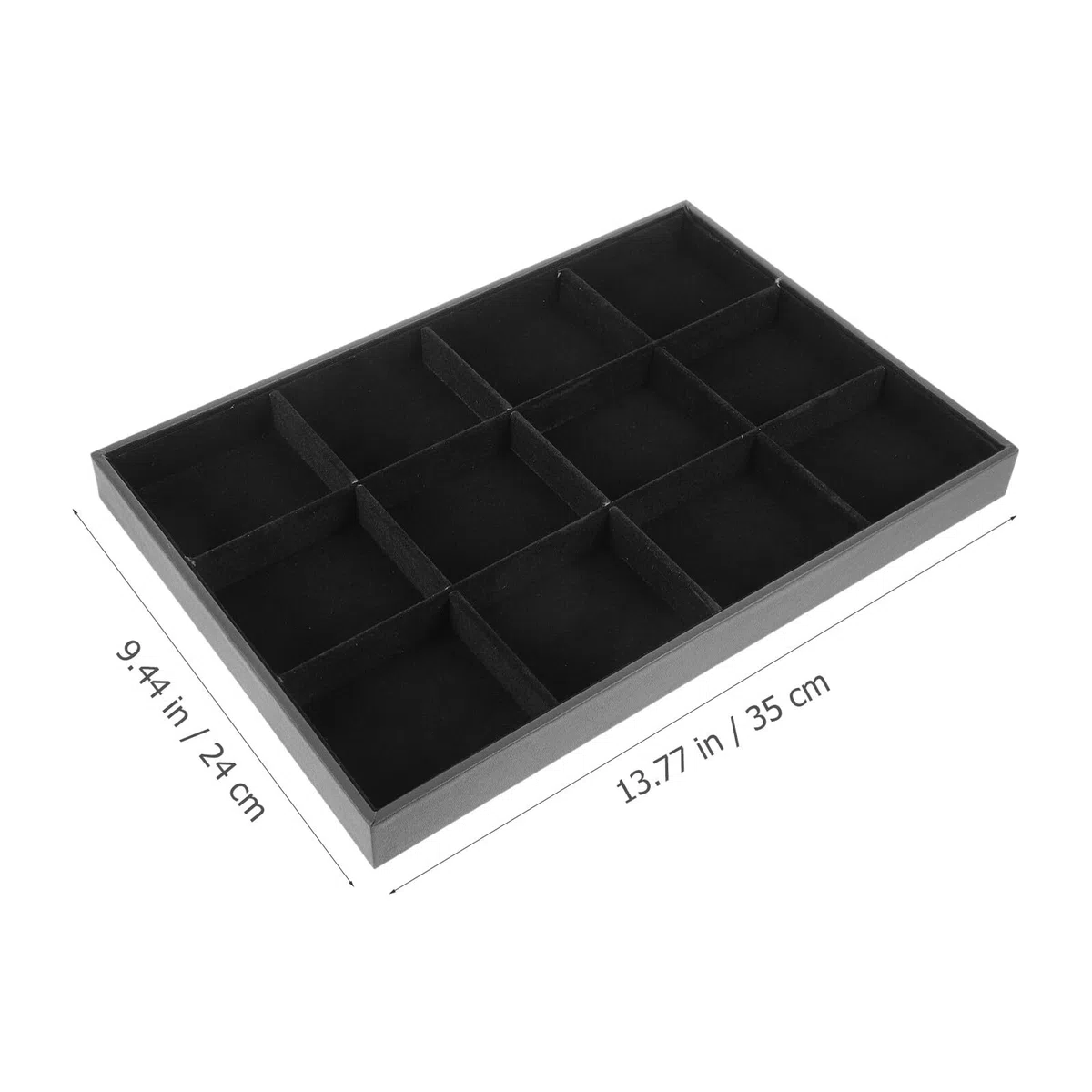 Lurrose Plateaux à Bijoux en Flanelle Noire, 12 Compartiments Rembourrés pour Rangement Léger de Bagues et Bracelets, pour Maison et Boutiques, Lot de 2 Pièces