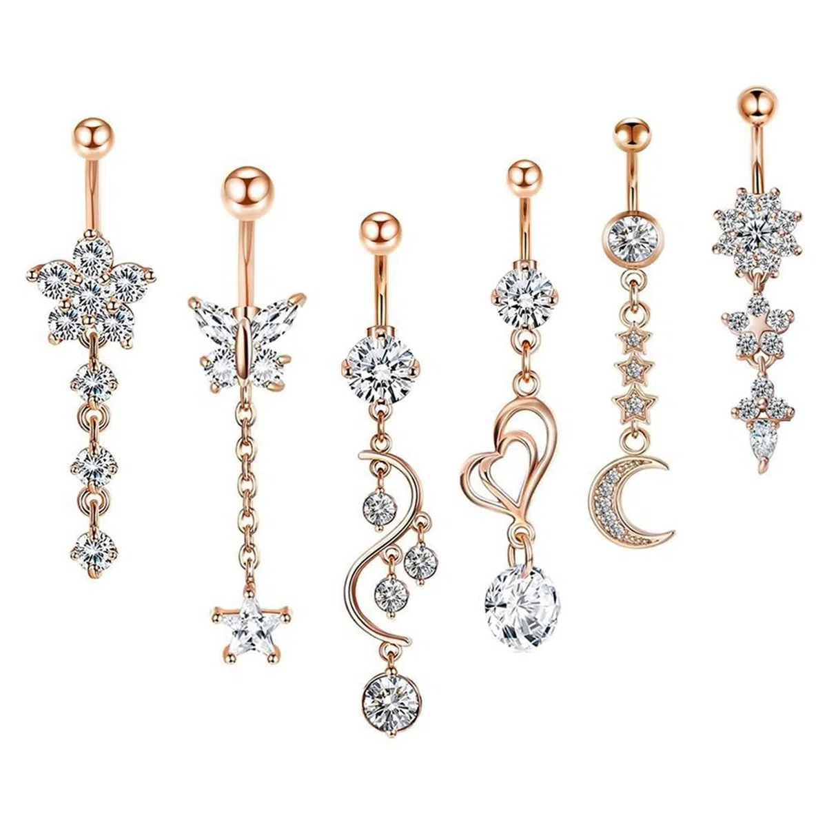 Piercing Nombril Acier Chirurgical Etoile, Piercing Nombril Qualité 14 Gauge Bijoux de Piercing Coeur Lune Papillon Zircone