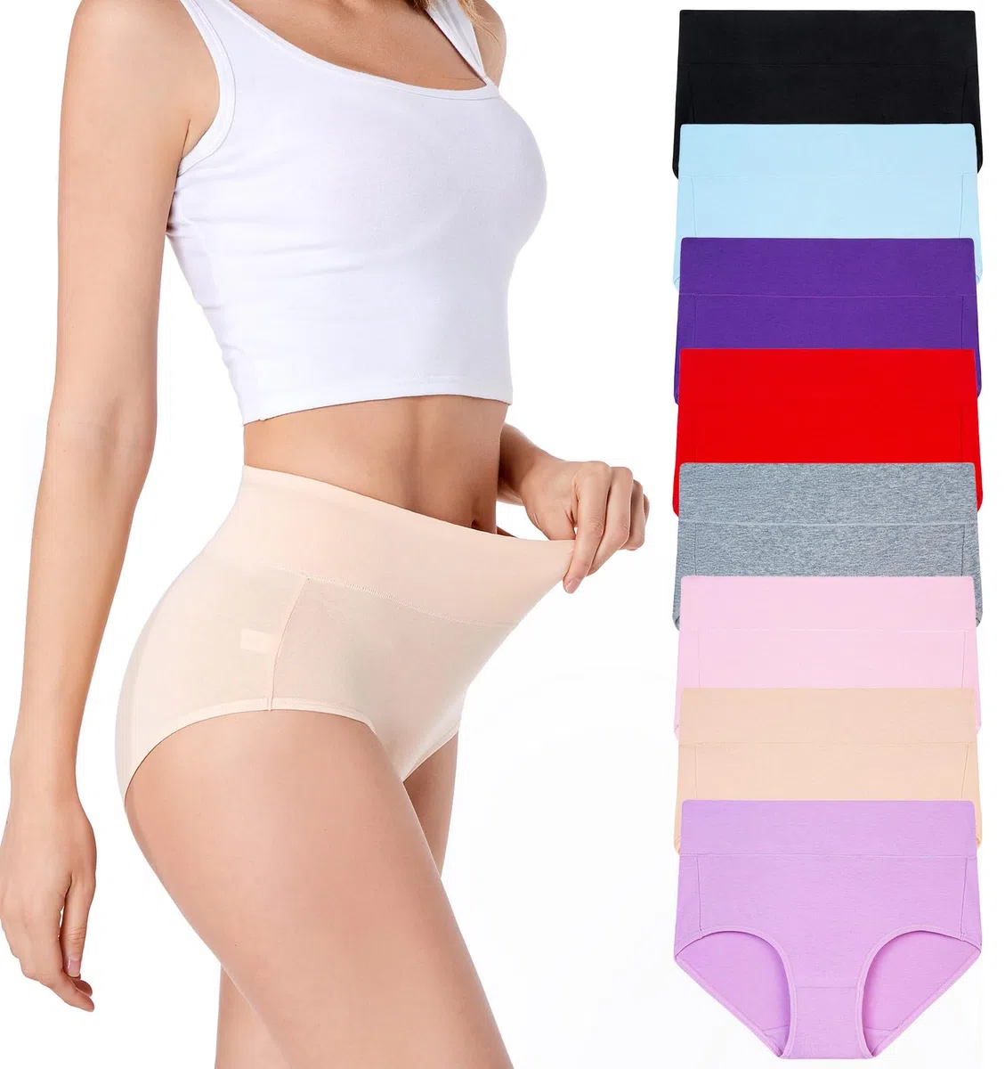 youlehe Sous-vêtements en coton pour femme - Taille haute - Couverture complète - Doux et respirant