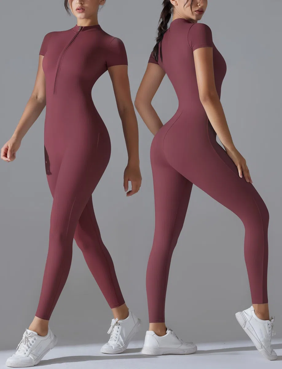 SEAUR Combinaison de Sport Yoga Sexy Manches Courtes Femme Jumpsuit de Sport Fitness Dame Body de Yoga Skinny Une Pièce L